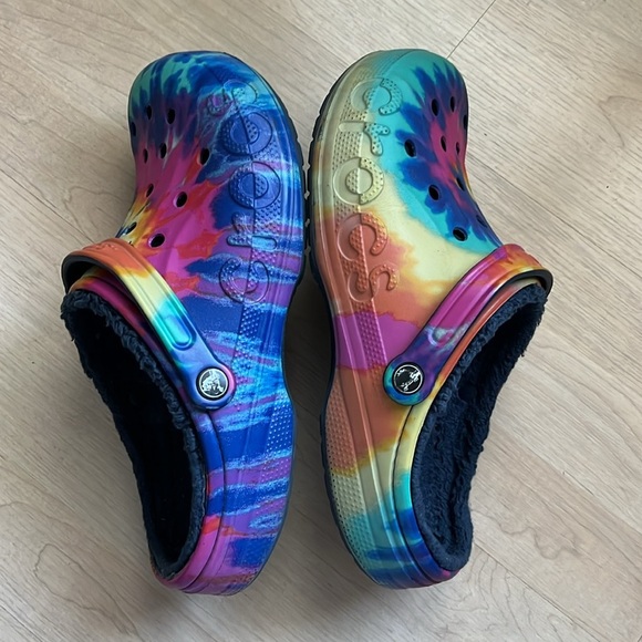 Crocs Mens Classic Lined Clogs Slip On Tie Dye Multicolor Mens Size 11 Rainbow - Picture 6 of 10